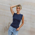 Sleeveless Crew Neck Slim-Fit Ribbed Sexy Chic Womens Top Vest Camisole For Women