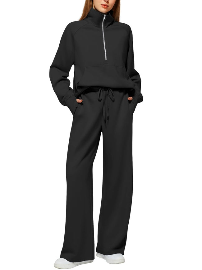 Solid Color Long-sleeve Zip-up Sweatshirt And Pants Set Two-piece Suit Hover Image