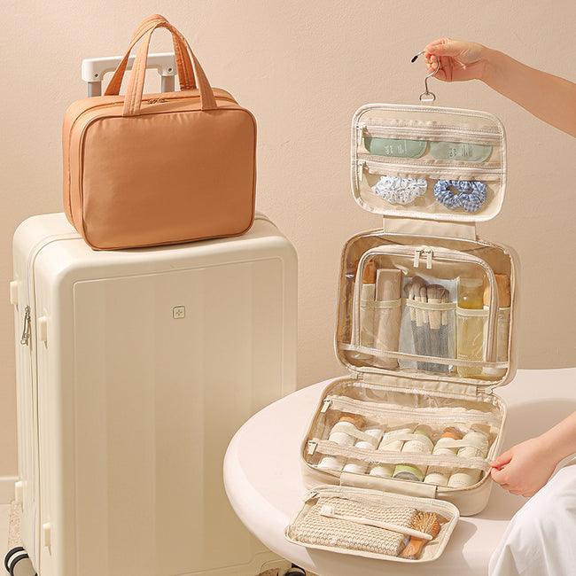 Large-Capacity Oxford Cloth Hanging Portable Toiletry And Makeup Bag For Easy Travel Combing Hover Image
