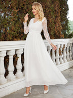 Slim White Wedding Lace V-neck Fashion Dress