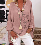 V-neck Printed Slub Shirt Women