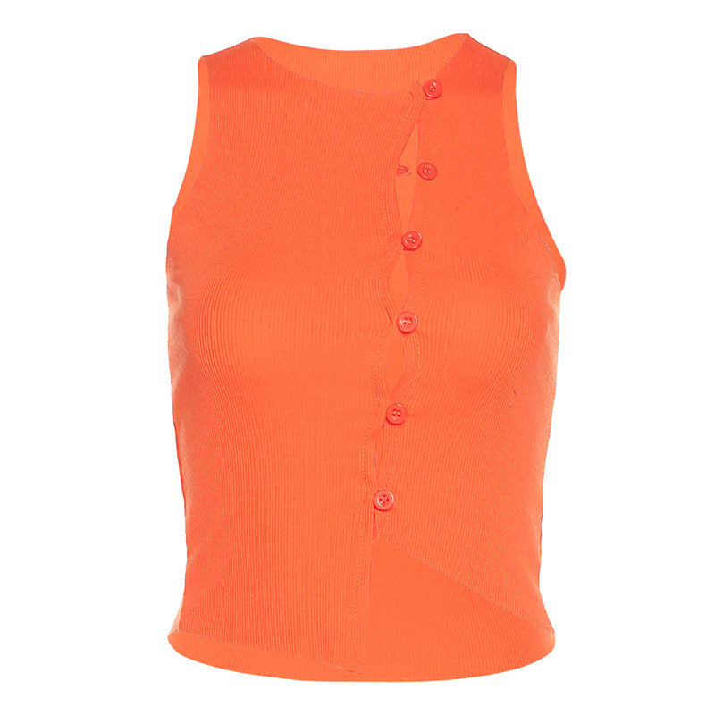 Fashionable Round Neck Single Breasted Knitted Cardigan Slim Vest Women