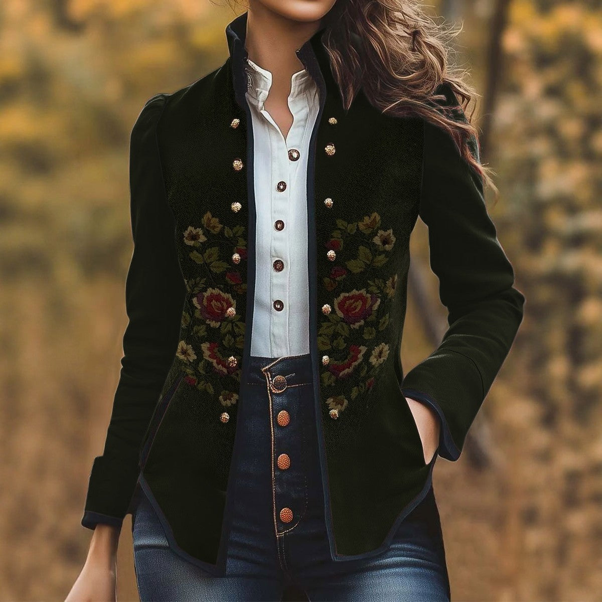 Elegant Embroidered Floral Blazer For Women