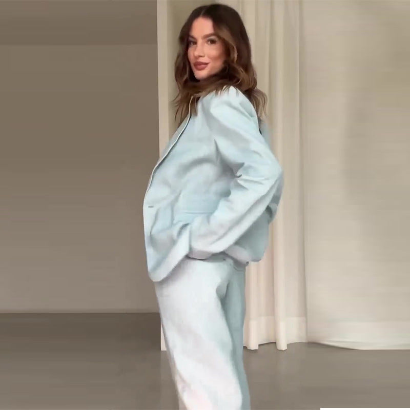 Season New Women's Clothing Solid Color Polo Collar Suit Trousers Two-piece Set
