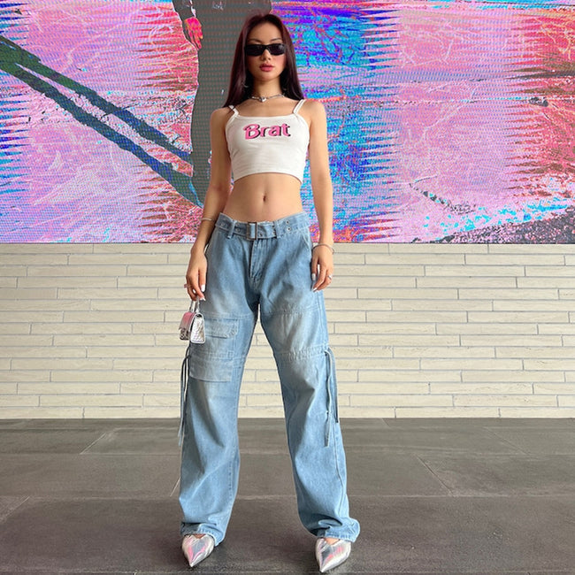 Design Sense Niche Light Blue Wide-leg Tooling Jeans Women Hover Image