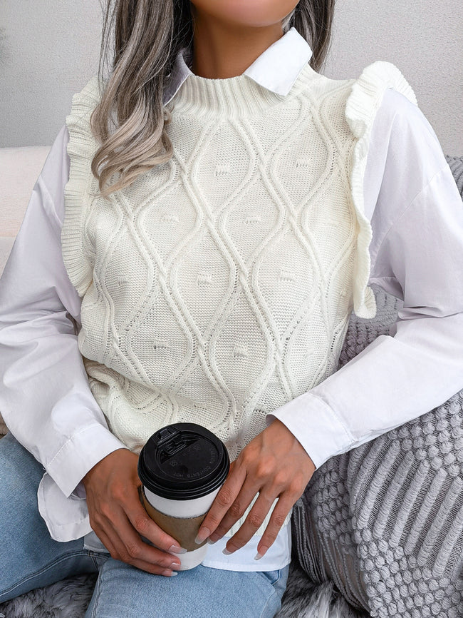 Women Ruffled Diamond Knit Sweater Vest Main Image