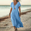 Loose Solid Color And V-neck Cotton And Linen Dress