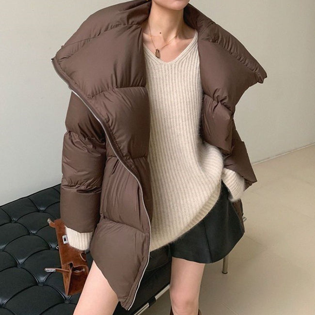 Women's Brown Lapel Winter Coat Hover Image