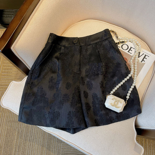 Chanel-style Black Jacquard Suit Shorts For Women Hover Image