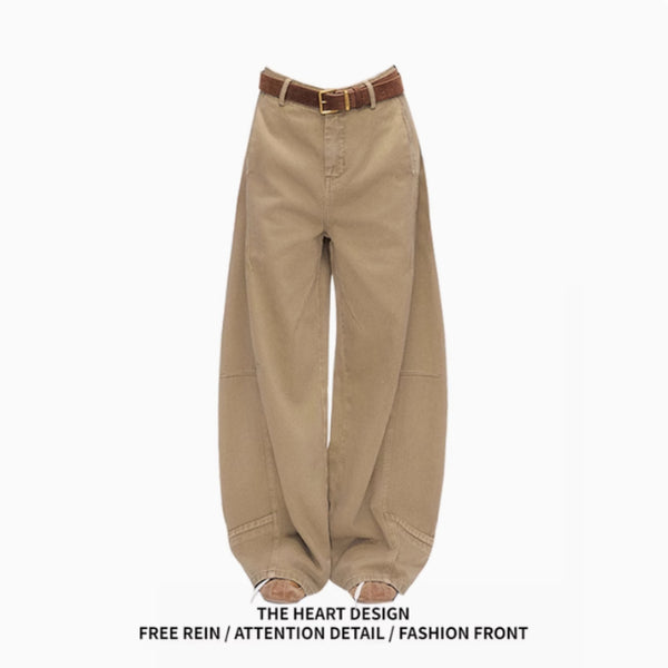 Retro Khaki Machete Jeans For Women Wide-leg Straight Trousers