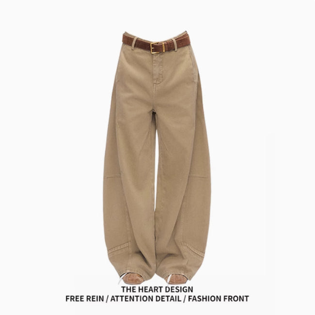Retro Khaki Machete Jeans For Women Wide-leg Straight Trousers Main Image