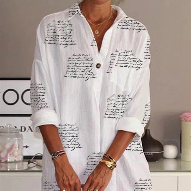 Letter Printed Slim Shirt Dress Women Hover Image