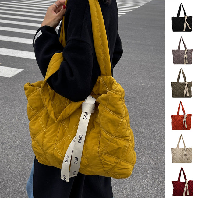 Winter Tote Bag For Women Sewing Rhombus Shoulder Bag High Capacity Commuting Shopping Bag Personalized Handbags Hover Image