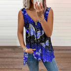 V-neck Zipper Fashion Butterfly Print Loose Vest For Women