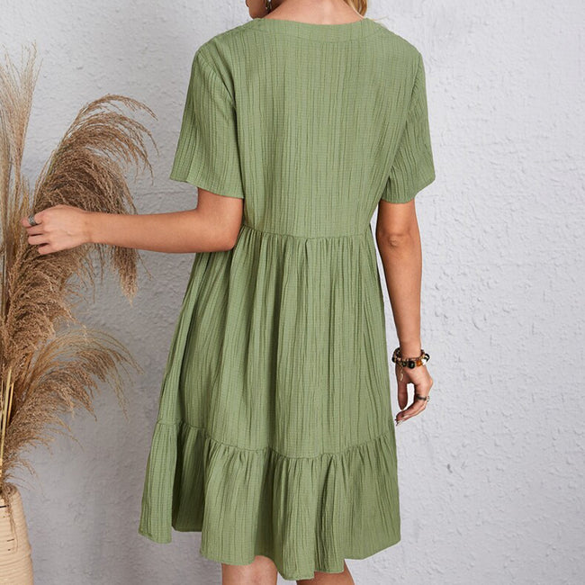 V-neck Short Sleeve Dress Summer Fashion Casual Loose Ruffled Dresses Beach Clothing Women Main Image