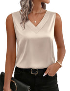 Womens Satin Camisole V-Neck Casual Sleeveless Blouse Top