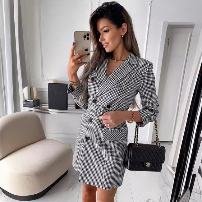 Fashion Printing Plaid Blazer Dress Women Main Image