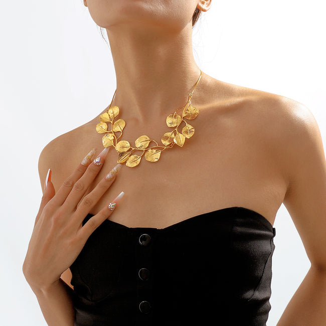 Earring Necklace Luxury Metal Leaf Earrings Choker For Women Personality Jewelry Gift Main Image