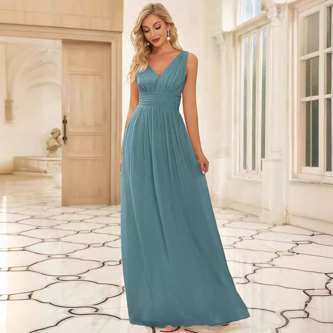 Deep V-neck Bridesmaid Plus Size High Waist Evening Dress Main Image