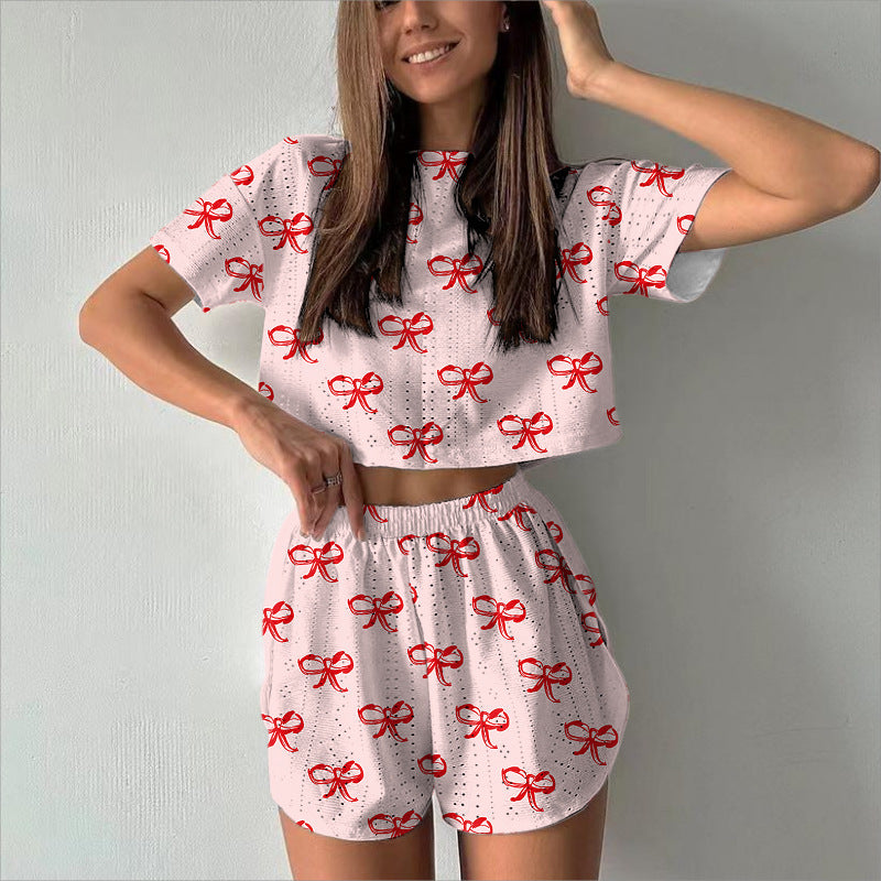 Sports And Leisure Suit Women's Printed Short Two-piece Set