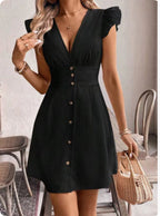 Elegant Slim Fit V-neck Flounce Dress