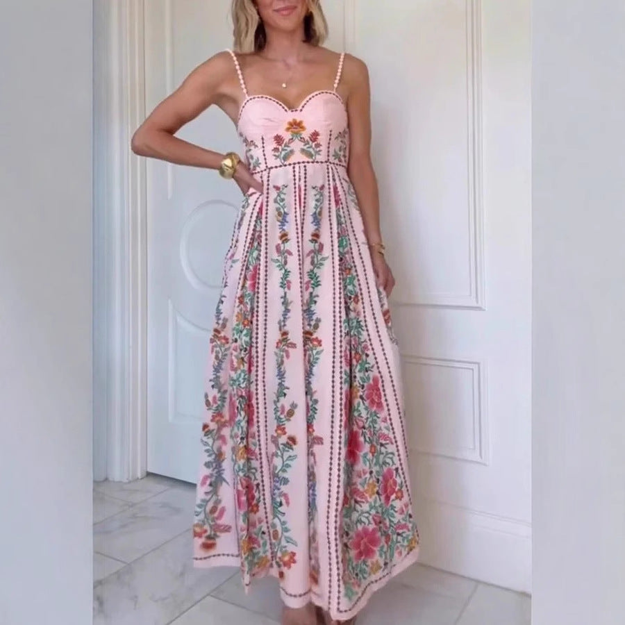 Sling Positioning Print Holiday Dress Women