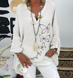 V-neck Printed Slub Shirt Women