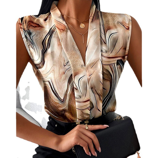 Printed Sleeveless Shirt Top For Women Main Image