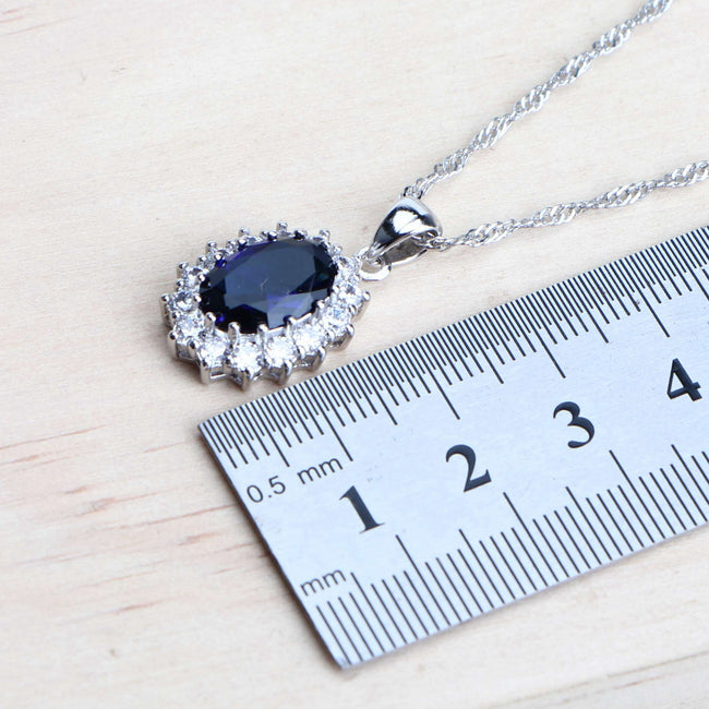 Silver 925 Women Bridal Jewelry Sets Blue Zirconia Costume Main Image