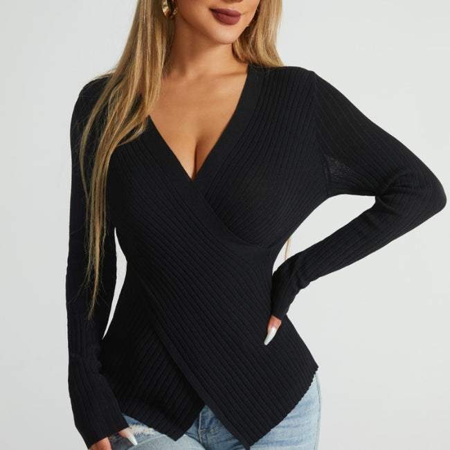 New Irregular Cross Sweater Women Chic Top Sweater Hover Image