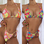 New Floral Drawstring Bikini Swimsuit Women
