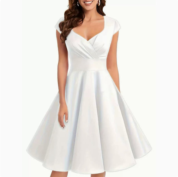 Retro Women's V-neck Half Sleeve Waist Dress