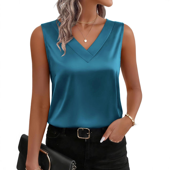 Womens Satin Camisole V-Neck Casual Sleeveless Blouse Top Main Image