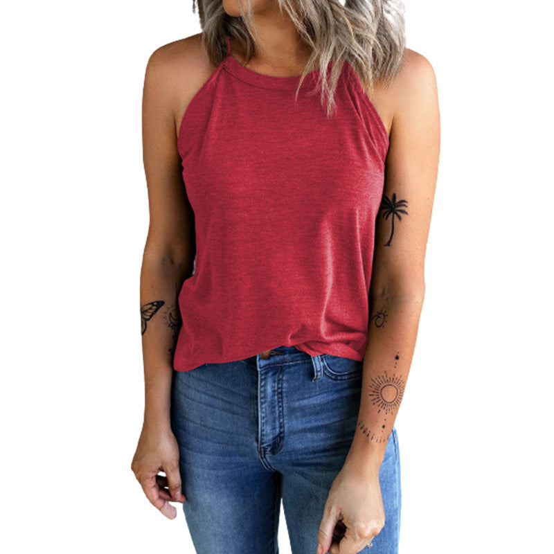Summer New Solid Color Round Neck Sleeveless Vest For Women