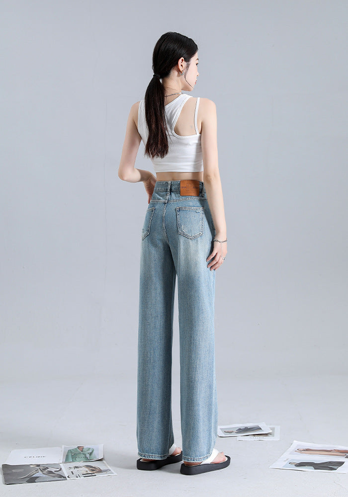Jeans droits irréguliers à la mode pour femme