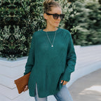 Round Neck Long Sleeve Hollow Knit Sweater Women Loose Sweater Winter
