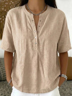 Solid Color Casual Pullover Short-Sleeve Shirt For Women