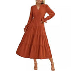 Autumn Layered Ruffled Flowy Long Dress