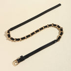 European And American Simple Women's Metal Chain Woven PU Stitching Belt Punk Versatile Simple Waist Chain