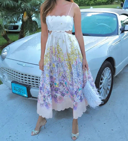 Women's Fashion Hollowed-out Printing Slip Dress
