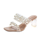 Outer Wear Thick Heel Transparent Crystal With Rivet Half-drag Sandals Women