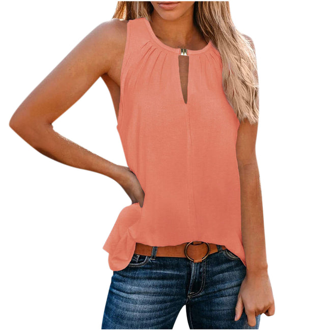Fashionable Elegant Design Buckle V-neck Solid Color Vest For Women Main Image
