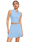 Women's Front-Zip Back-Shaping Bra Top And Skirt Tennis Suit Set