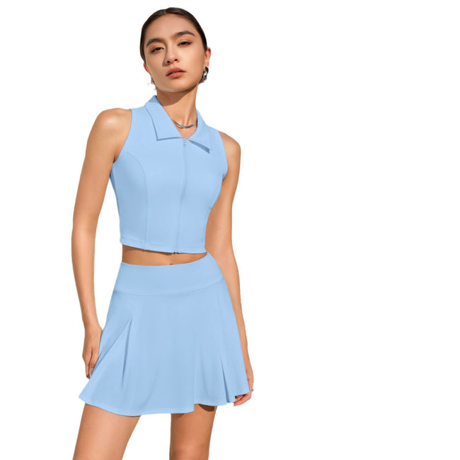 Women's Front-Zip Back-Shaping Bra Top And Skirt Tennis Suit Set Main Image