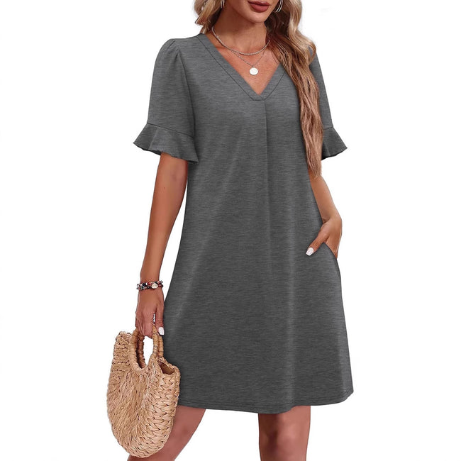 Women's V-neck Vacation Elegant Ruffled Dress With Pockets Hover Image