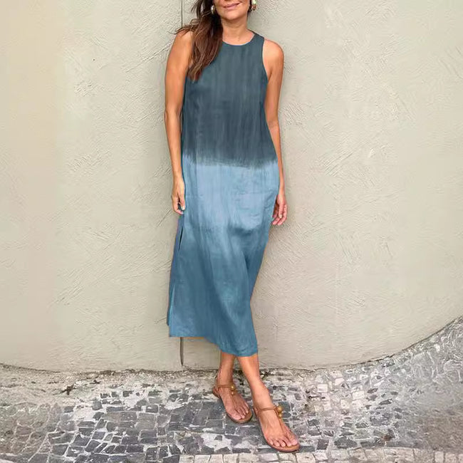 Summer Fashion Round Neck Sleeveless Color Matching Tencel Dress Hover Image