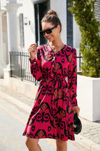 Summer Printing Long Sleeve Big Hem Dress