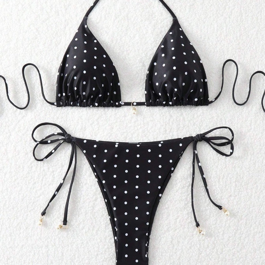 Womens Sexy Printed Drawstring Bikini Swimsuit
