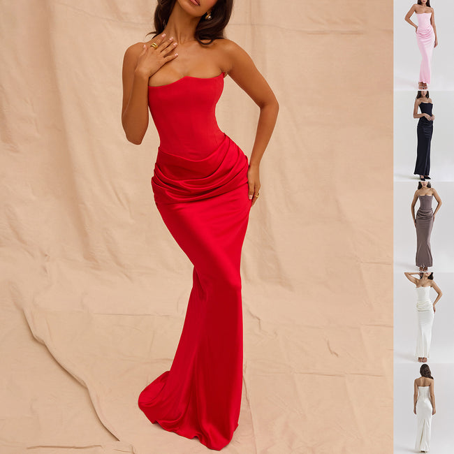 Slim Tube Top Long Dress Sexy Fashion Bandeau Backless Party Evening Dresses For Women Clothing Hover Image