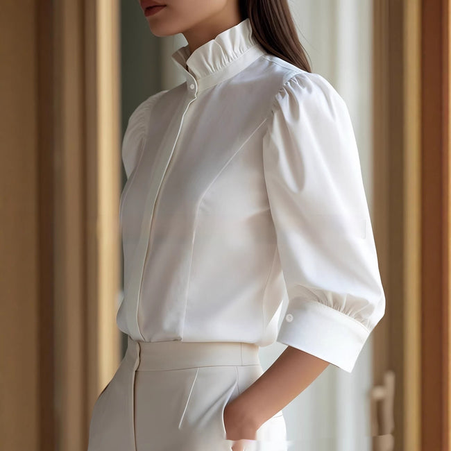 Minimalist Figure-flattering Versatile Stand-collar Blouse For Women Main Image